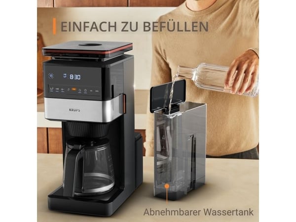 Krups Aroma Partner KM8428, Kaffebrygger (drypp), 1,5 l, Kaffe bønner, Malt kaffe, Innebygd kaffekvern, 1000 W, Svart