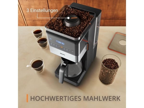 Krups Aroma Partner KM8428, Kaffebrygger (drypp), 1,5 l, Kaffe bønner, Malt kaffe, Innebygd kaffekvern, 1000 W, Svart