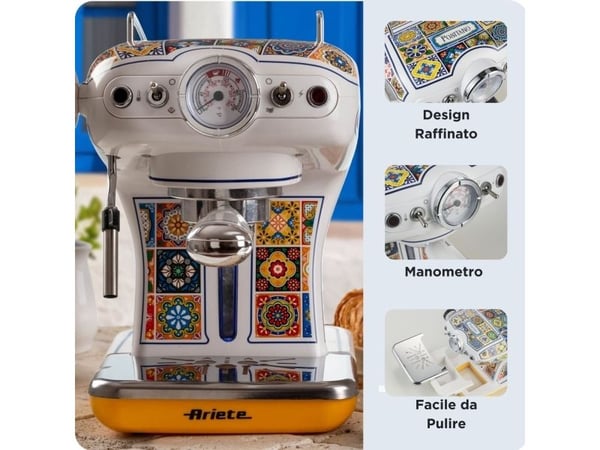 Ariete 1389/1P, Espressokone, 0,9 L, Jauhettu kahvi, Kahvinappi, 850 W, Sininen, Keltainen