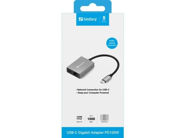 Sandberg - Nettverksadapter - USB-C - Gigabit Ethernet