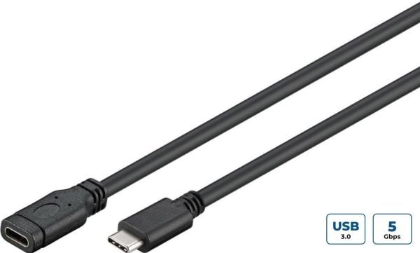 MicroConnect - USB-förlängningskabel - 24 pin USB-C (hane) rak till 24 pin USB-C (hona) rak - USB 3.2 Gen 1 - 50 cm - svart, silver