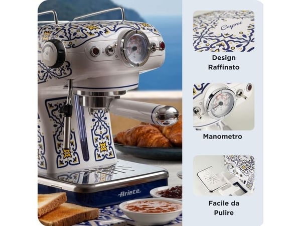 Ariete 1389/1C, Espressomaskin, 0,9 l, Malt kaffe, Kaffe pute, 850 W, Hvit, Lyseblå