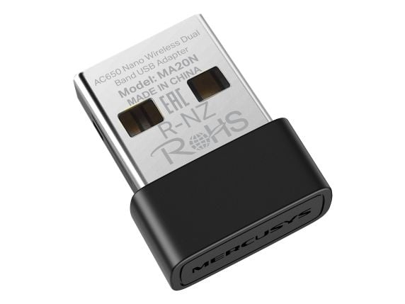 Mercusys MA20N, Trådløs, USB Type-A, WLAN, Wi-Fi 5 (802.11ac), 650 Mbit/s, Svart, Metallisk