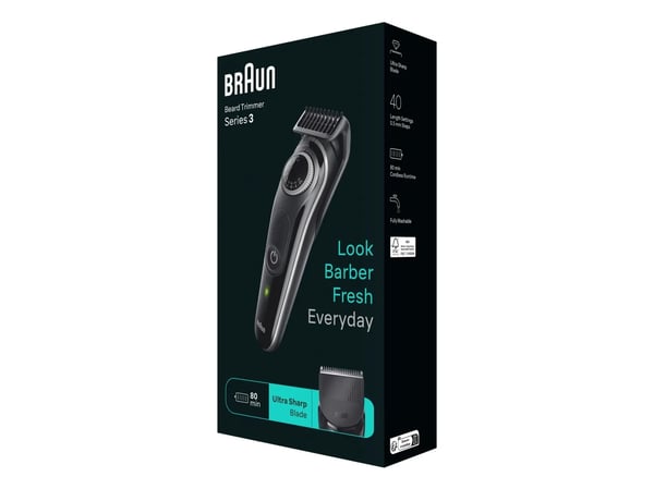 Braun BeardTrimmer 3 BT 3340, Vaskbar, Batteri, Svart