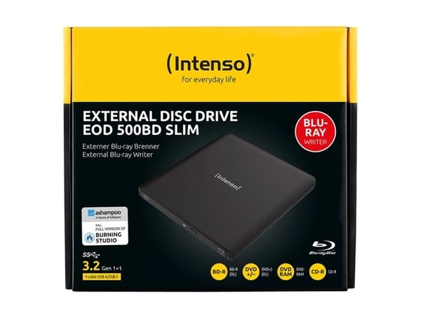 Intenso EOD 500BD Slim - Platestasjon - BD-RE - 6x - USB 3.2 Gen 1 - ekstern - svart
