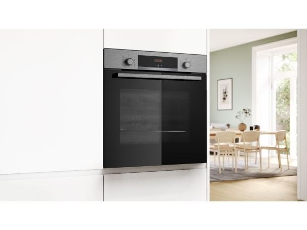 Bosch Serie | 4 HBA534BS3 - Ovn - innebygd - fordypning - bredde: 56 cm - dybde: 55 cm - høyde: 58.5 cm - med selvrens - Klasse A+ - rustfritt stål