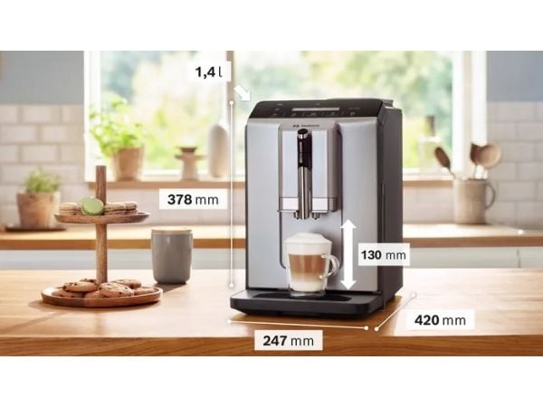 Bosch Serie 2 TIE20301, Espressomaskin, 1,4 l, Kaffe bønner, Innebygd kaffekvern, 1300 W, Sort, Sølv