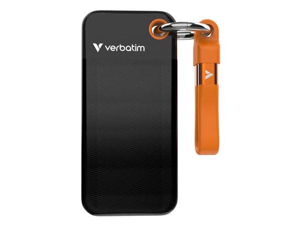 Verbatim Pocket SSD, 2 TB, USB Type-C, 3.2 Gen 2 (3.1 Gen 2), 1000 MB/s, 10 Gbit/s, musta, Oranssi
