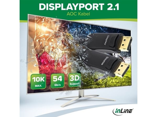 InLine® DisplayPort 2.1 AOC-kabel, UHBR, svart, 40m