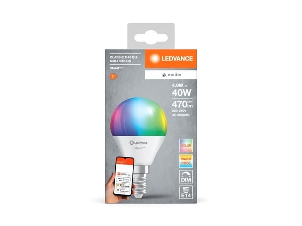 LEDVANCE SMART+ MATTER Multicolor Classic P40 4,9W - E14 Smart lampa