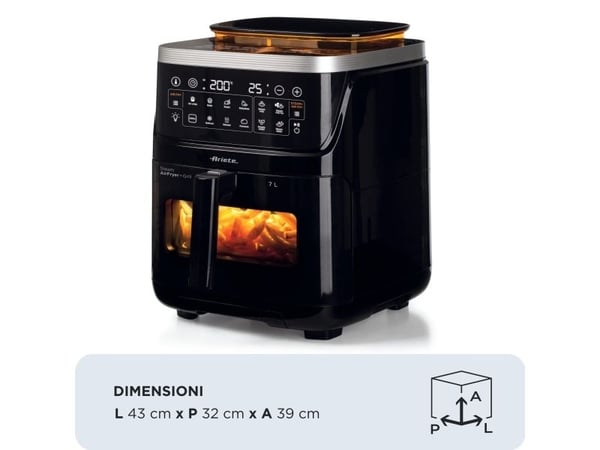 Ariete 4636/00, Varmluftsfrityr, 7 l, 200 °C, Single/enkelt, Svart, Berøringskontroll