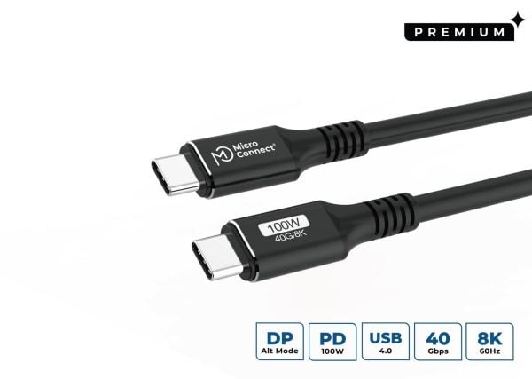 MicroConnect - USB-kabel - 24 pin USB-C (hann) rett til 24 pin USB-C (hann) rett - USB4 Gen3x2 - 20 V - 5 A - 3 m - USB Power Delivery (100 W), 8K ...