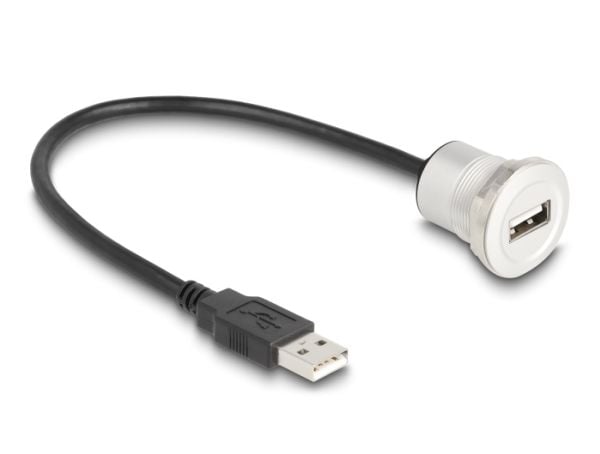 Delock - USB-forlengelseskabel - USB (hann) til USB (hunn) panelmonterbar - USB 2.0 - 30 cm - M22 thread - svart, sølv