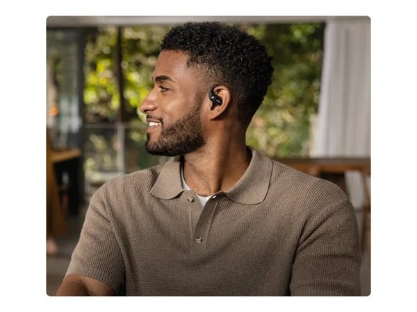SHOKZ OpenFit 2 - True wireless-hodetelefoner med mikrofon - åpent øre - over-øret-montering - Bluetooth - svart