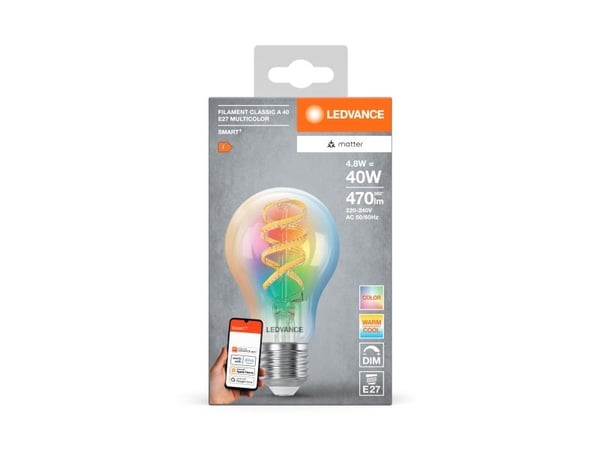 LEDVANCE SMART+ MATTER Filament Multicolor Classic A40 4.8W - E27 Älylamppu