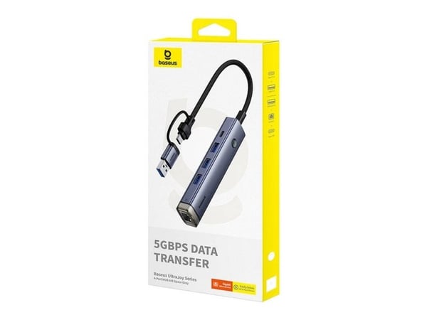 Baseus UltraJoy, USB 3.2 Gen 1 (3.1 Gen 1) Type-A + Type-C, RJ-45, USB 3.0, USB Type-C, 5000 Mbit/s, Grå, Akrylonitril-butadien-styren (ABS), Alumi...