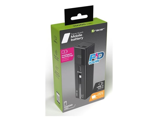 Tracer Quant, 10000 mAh, Lithium-Ion (Li-Ion), Power Delivery, Quick Charge 3.0, 100 W, Svart