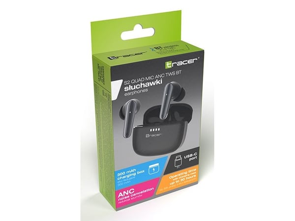 Tracer S2 Quad, True Wireless Stereo (TWS), 20 - 20000 Hz, Samtale/Musikk/Sport/Hverdag, Hodesett, Svart