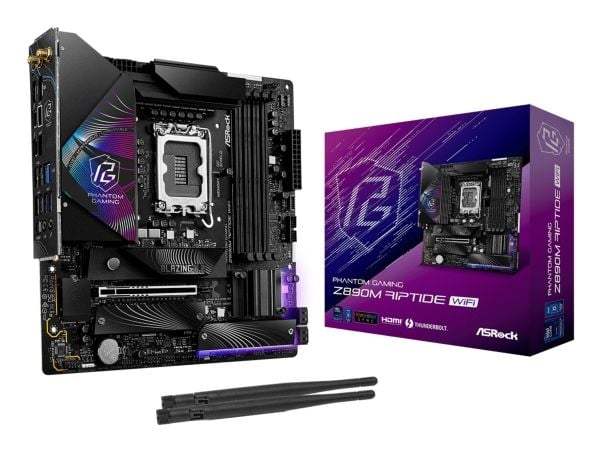 ASRock Phantom Gaming Z890M RIPTIDE WIFI - Hovedkort - micro ATX - LGA1851-sokkel - Z890 Chipset - USB4, USB 3.2 Gen 2, USB 3.2 Gen 1 - 5 Gigabit E...