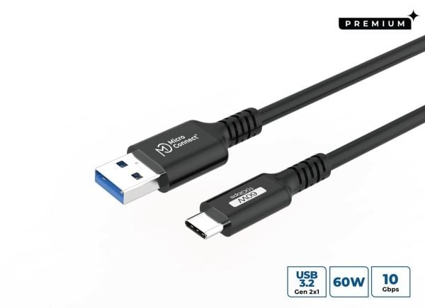 MicroConnect Premium USB-C to USB-A cable 0.25m 10Gbps 60W - Kabel - Digital/Daten (USB3.2AC025)