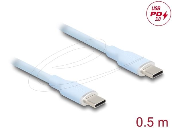 Delock USB 2.0 kaapeli USB Type-C Stecker zu Stecker PD 3.0 60 W 0.5 m blau Silikoni