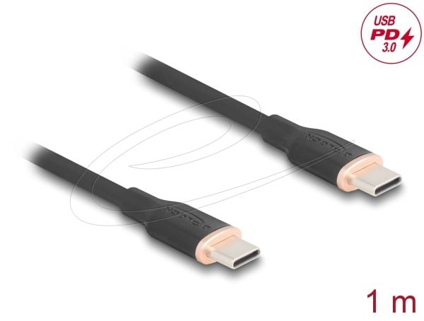 Delock USB 2.0-kabel USB Type-C hann til hann PD 3.0 60 W 1 m svart silikon