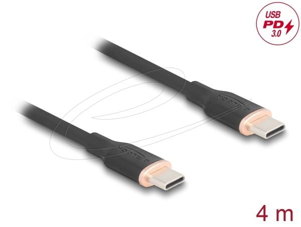 Delock USB 2.0-kabel USB Type-C hann til hann PD 3.0 60 W 4 m svart silikon