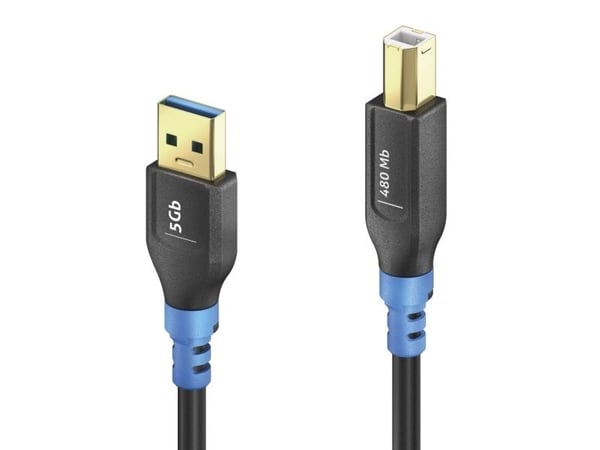 PureLink FI-U200-010, 1 m, USB A, USB B, USB 2.0, 480 Gbit/s, Sort, Blå