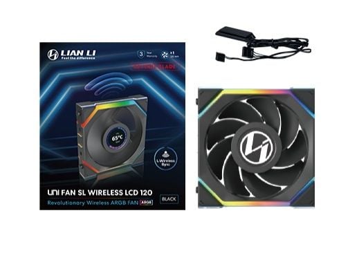 Lian Li UNI FAN SL Wireless LCD 120 Reverse Blade, Vifte, 12 cm, Sort