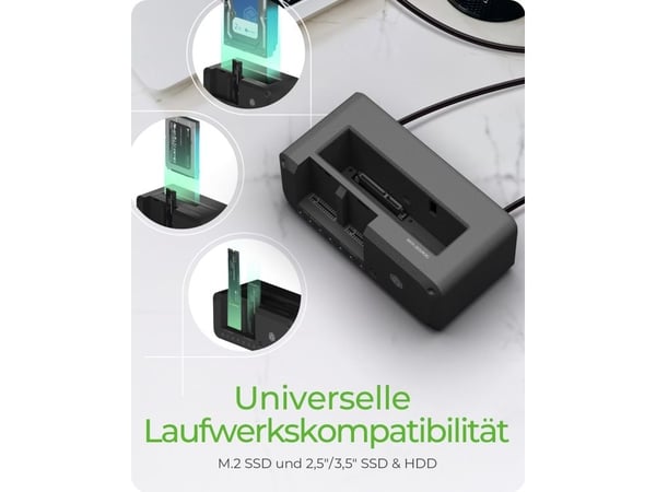 ICY BOX IB-2924MSCL-C31 - HDD / SSD-dokkestasjon - klonefunksjon - brønner: 3 - 2,5" / 3,5" delt, M.2 - M.2 NVMe Card / SATA 6Gb/s - USB 3.2 (Gen 2...