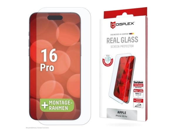 Displex 01995, Apple, iPhone 16 Pro, Tørr påføring, Skittbestandig, Slagbestandig, Ripebestandig, Gjennomsiktig, 1 stykker