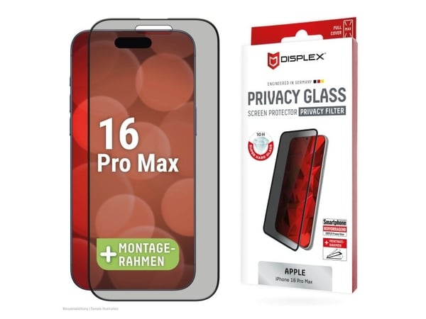 Displex 02000, Apple, iPhone 16 Pro Max, Tørr påføring, Skittbestandig, Slagbestandig, Ripebestandig, Svart, Gjennomsiktig, 1 stykker