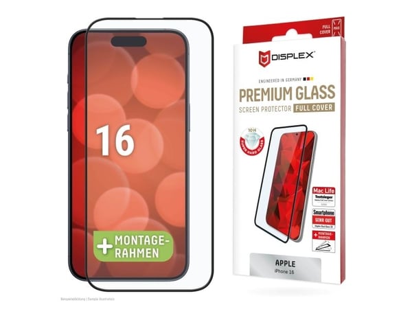 Displex 02014, Apple, iPhone 16, Tørr påføring, Skittbestandig, Slagbestandig, Ripebestandig, Sjokkresistent, Gjennomsiktig, 1 stykker