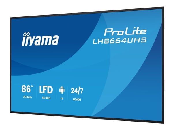 iiyama ProLite LH8664UHS-B3AG - 86" Diagonal klass (85.6" visbar) LED-bakgrundsbelyst LCD-skärm - digital skyltning - med inbyggd SoC-mediespelare ...