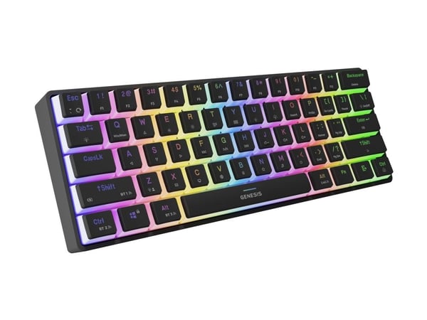 Genesis Thor 660 G2 - Tastatur - 60% - compact - bakgrunnsbelyst - trådløs - Bluetooth 5.0, USB, 2.4 GHz - QWERTY - USA - tastsvitsj: Gateron Red -...