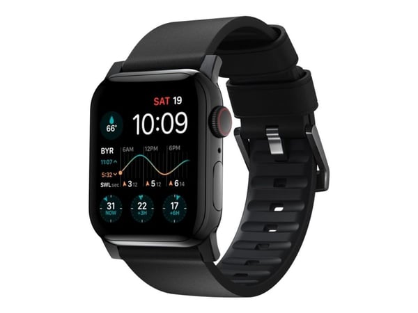 Nomad Active Band Pro - Bånd for smart armbåndsur - 150-210 mm - black hardware, svart lær - for Apple Watch Hermès Series 9, SE 3, Series 10, Seri...