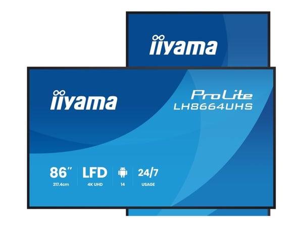 iiyama ProLite LH8664UHS-B3AG - 86" Diagonalklasse (85.6" synlig) LED-bakgrunnsbelyst LCD-skjerm - intelligent skilting - med innebygd SoC-mediespi...