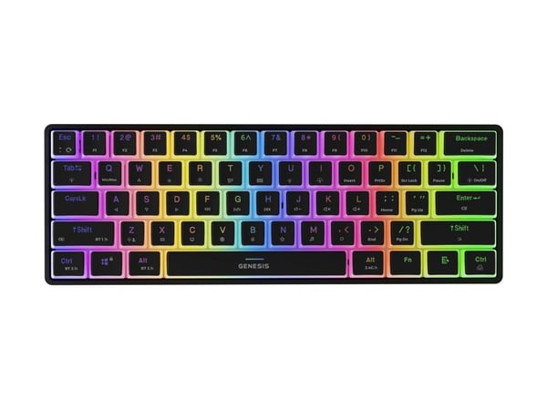 Genesis Thor 660 G2 - Tastatur - 60% - compact - bakgrunnsbelyst - trådløs - Bluetooth 5.0, USB, 2.4 GHz - QWERTY - USA - tastsvitsj: Gateron Red -...