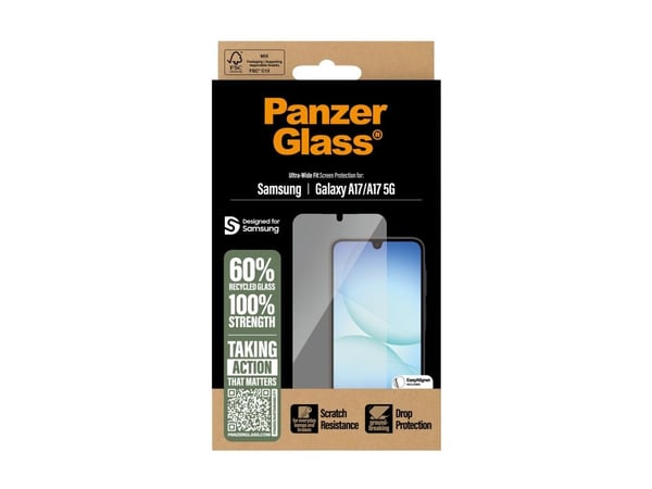 PanzerGlass - Skjermbeskyttelse for mobiltelefon - ultravid passform m. EasyAligner - glass - for Samsung Galaxy A17, A17 5G