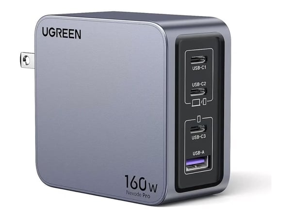 Ugreen Nexode Pro series - Strømadapter - GaN - 160 watt - PD 3.1/PPS, QC 4.0, Super Charge, Apple Fast Charge - 4 utgangskontakter (3 x USB-C, USB...