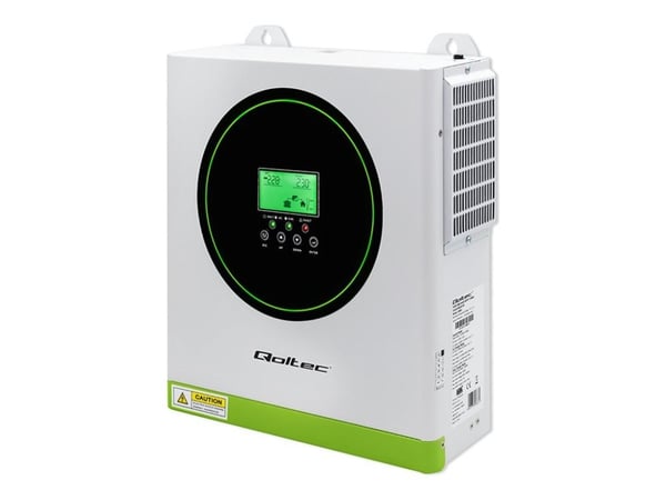 Qoltec - Strømomformer - 100A, LCD, MPPT, sinus - AC 220-230 V - 3500 watt - 3500 VA - RS-232, RS-485 - hvit, grønn