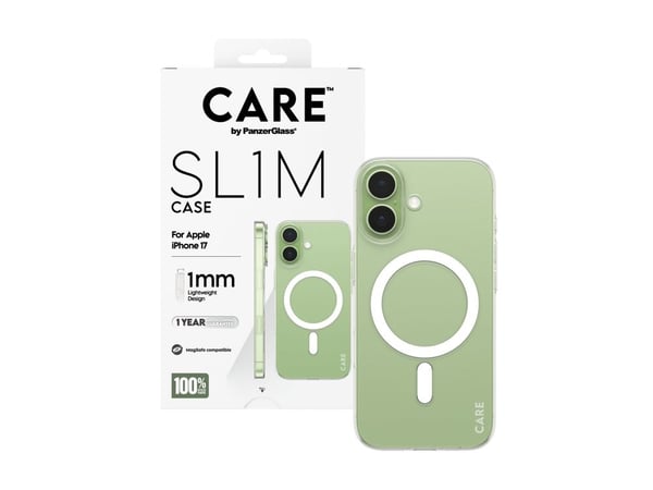 CARE by PanzerGlass SL1M - Baksidedeksel for mobiltelefon - MagSafe-samsvar - polykarbonat (PC) - gjennomsiktig - for Apple iPhone 17