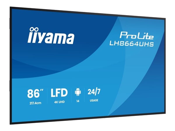 iiyama ProLite LH8664UHS-B3AG - 86" Diagonalklasse (85.6" synlig) LED-bakgrunnsbelyst LCD-skjerm - intelligent skilting - med innebygd SoC-mediespi...