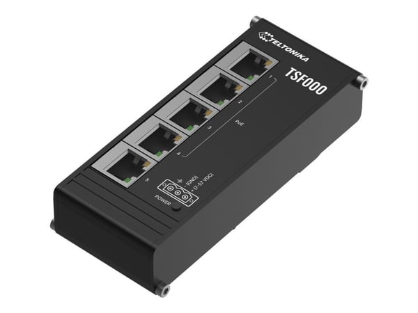 Teltonika TSF000 - Switch - ikke-styrt - 5 x 10/100 (4 PoE+) - DIN-skinnemonterbar - PoE+ (120 W)