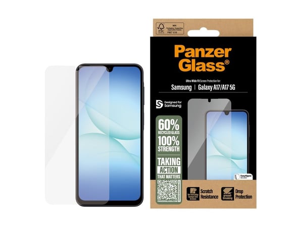 PanzerGlass - Skjermbeskyttelse for mobiltelefon - ultravid passform m. EasyAligner - glass - for Samsung Galaxy A17, A17 5G