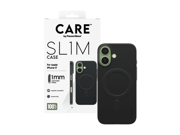 CARE by PanzerGlass SL1M - Baksidedeksel for mobiltelefon - MagSafe-samsvar - polykarbonat (PC) - svart - for Apple iPhone 17