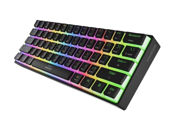 Genesis Thor 660 G2 - Tastatur - 60% - compact - bakgrunnsbelyst - trådløs - Bluetooth 5.0, USB, 2.4 GHz - QWERTY - USA - tastsvitsj: Gateron Red -...