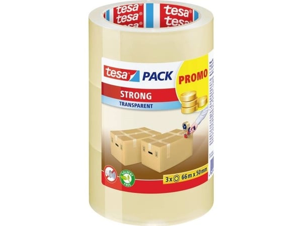 TESA Strong, Polypropeeni, Pahvi, 66 m, 50 mm, 3 kpl
