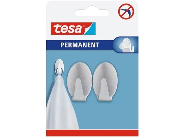 TESA 66611-00000-00, Innendørs, Universalkrok, Rustfritt stål, Rustfritt stål, Limstrimmel, Glass, Plast, Tre