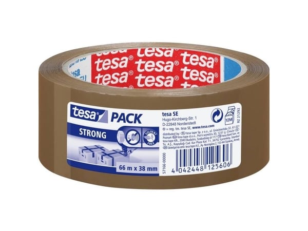 Pakkausteippi Tesa 57166, PP, 38 mm x 66 m, havannankeltainen, 1 rulla